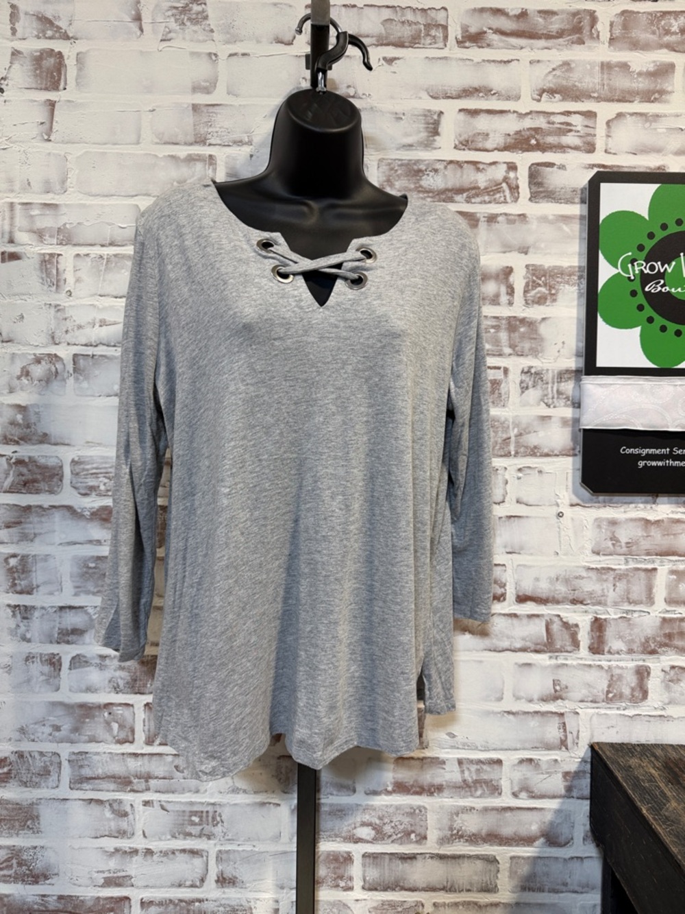 Michael kors Women's gray Lace-Up Hem 3/4 Sleeve Top large